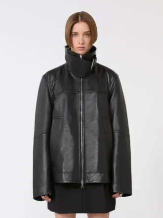 Oversized zwaar leren jack, zwart