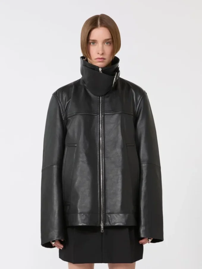 Oversized zwaar leren jack, zwart