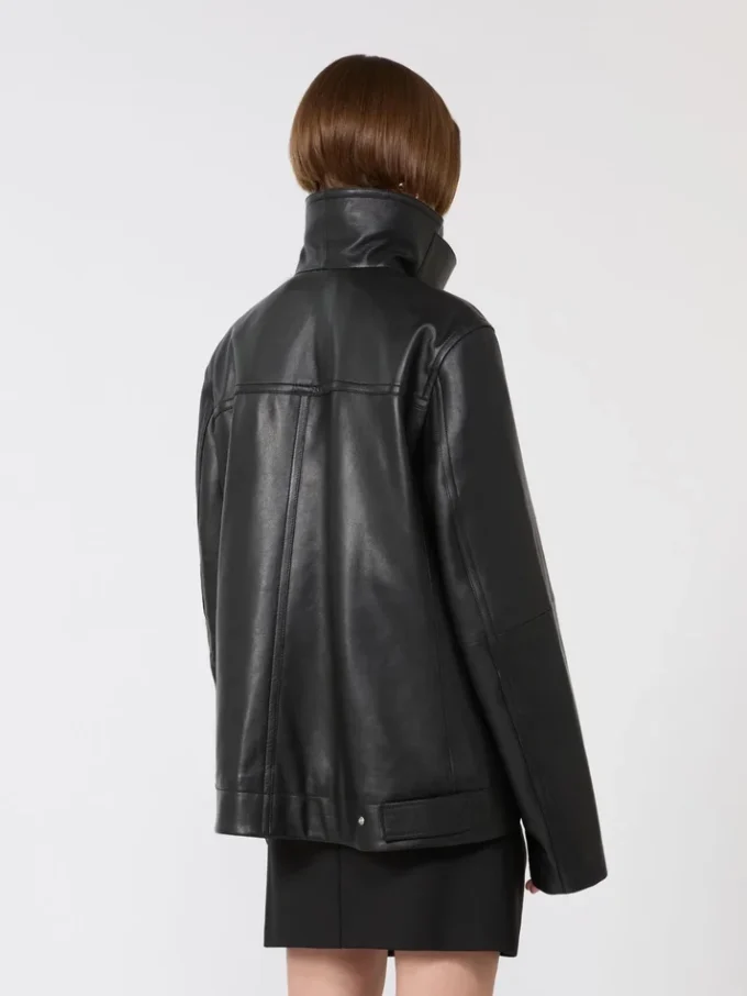 Oversized zwaar leren jack, zwart