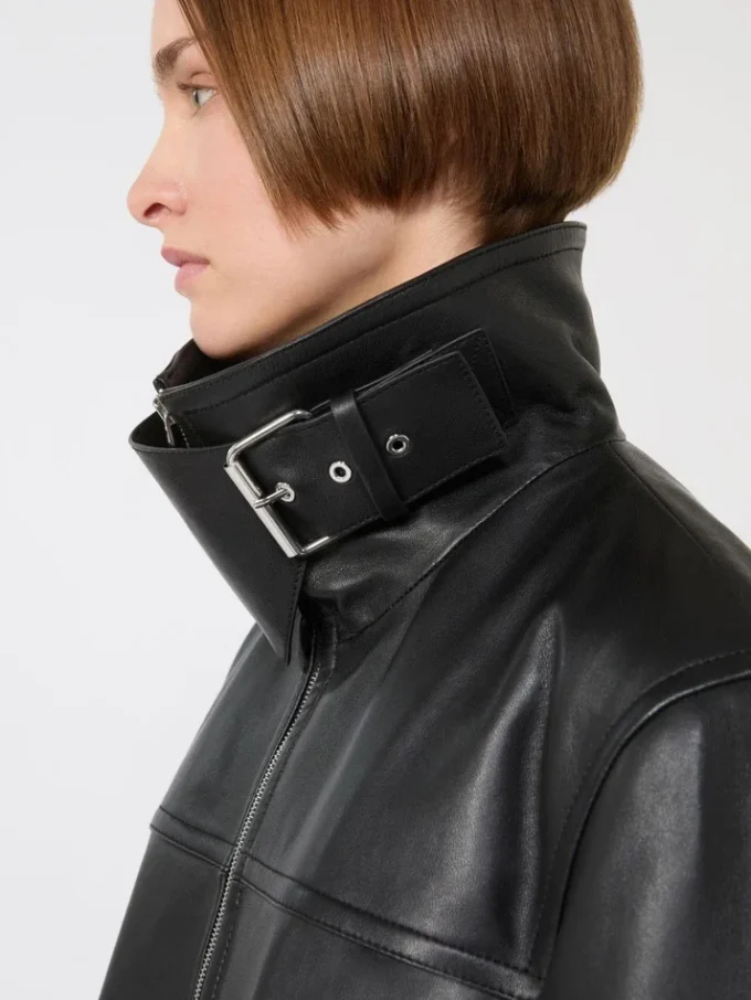 Oversized zwaar leren jack, zwart