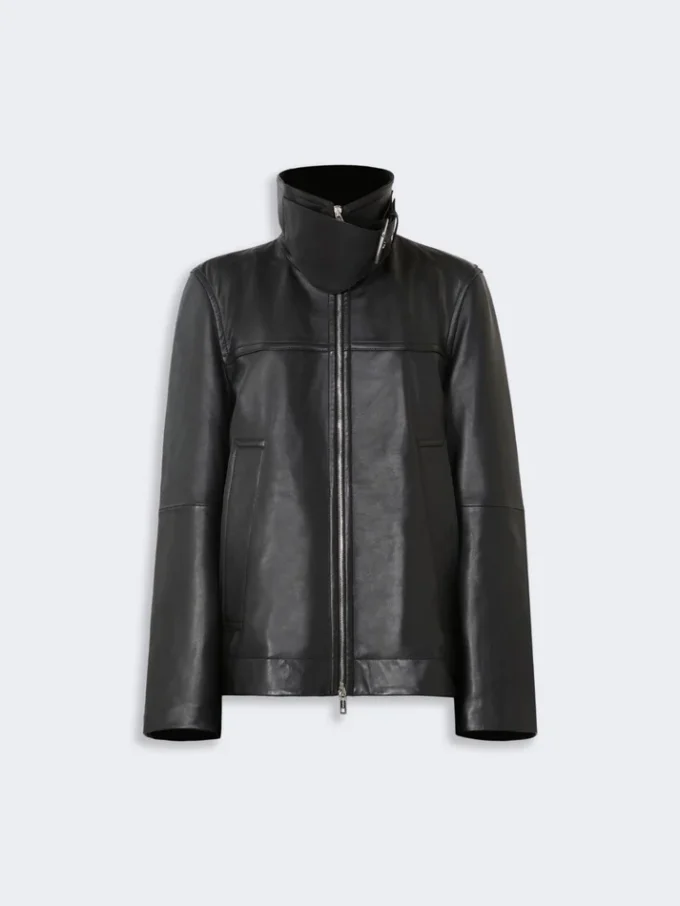 Oversized zwaar leren jack, zwart