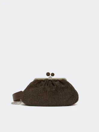 Pasticcino-tas medium met raffia-effect, donkerbruin