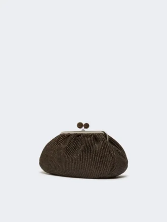 Pasticcino-tas medium met raffia-effect, donkerbruin