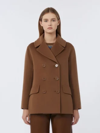 Peacoat van brede wol, tabak