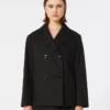 Peacoat van katoen en linnen met mandpatroon, zwart Peacoat van katoen en linnen met mandpatroon, zwart