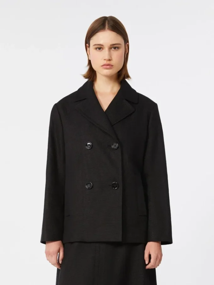 Peacoat van katoen en linnen met mandpatroon, zwart Peacoat van katoen en linnen met mandpatroon, zwart