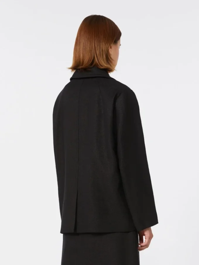 Peacoat van katoen en linnen met mandpatroon, zwart Peacoat van katoen en linnen met mandpatroon, zwart