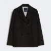 Peacoat van katoen en linnen met mandpatroon, zwart Peacoat van katoen en linnen met mandpatroon, zwart