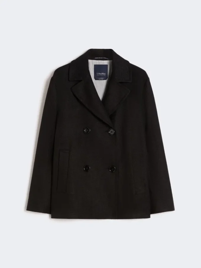 Peacoat van katoen en linnen met mandpatroon, zwart Peacoat van katoen en linnen met mandpatroon, zwart