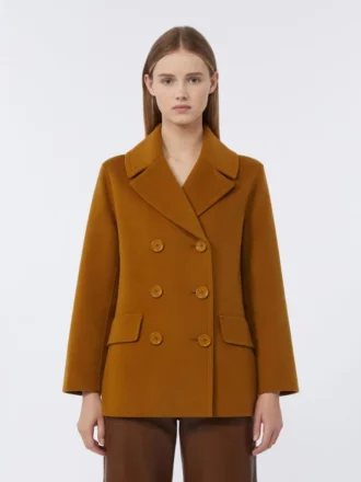 Peacoat van wollen broadcloth, mosterdkleur