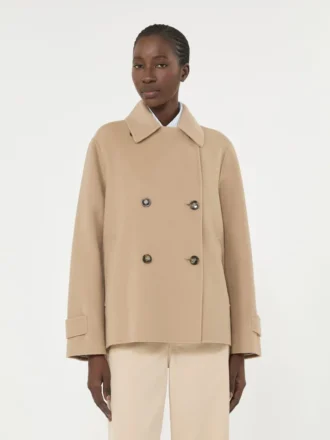Peacoat van wolmix met dubbele knoopsluiting, camel
