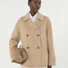 Peacoat van wolmix met dubbele knoopsluiting, camel
