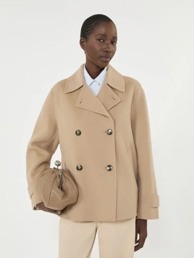 Peacoat van wolmix met dubbele knoopsluiting, camel
