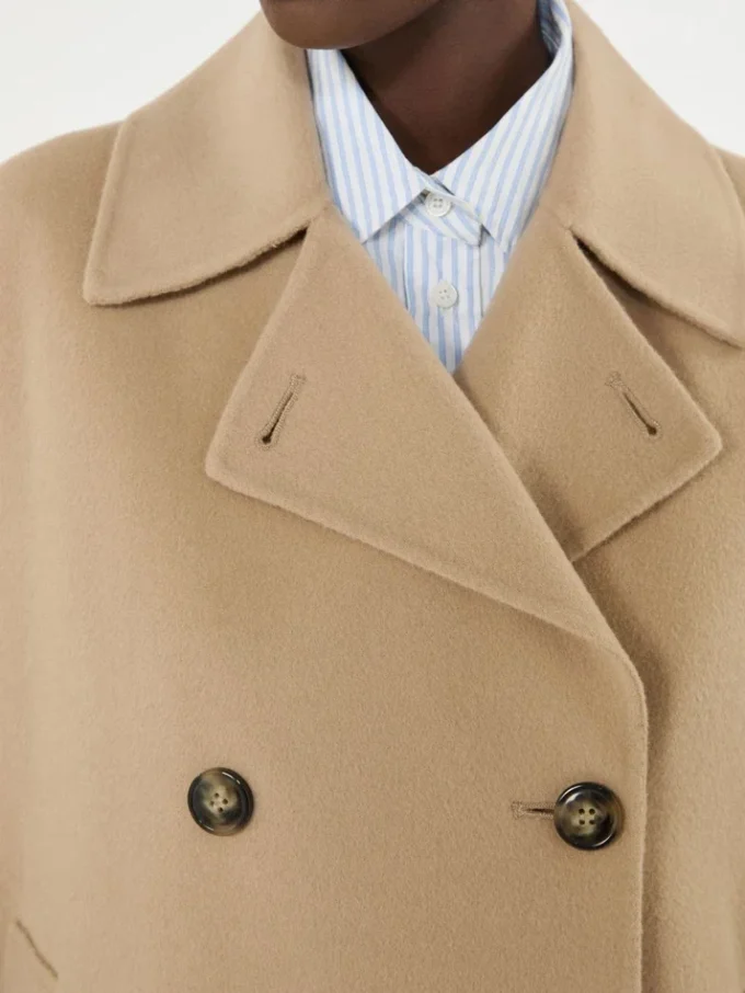 Peacoat van wolmix met dubbele knoopsluiting, camel