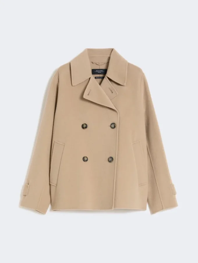 Peacoat van wolmix met dubbele knoopsluiting, camel
