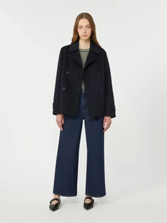 Peacoat van wolmix met dubbele knoopsluiting, marineblauw