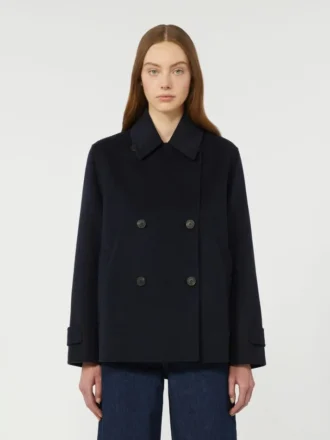 Peacoat van wolmix met dubbele knoopsluiting, marineblauw