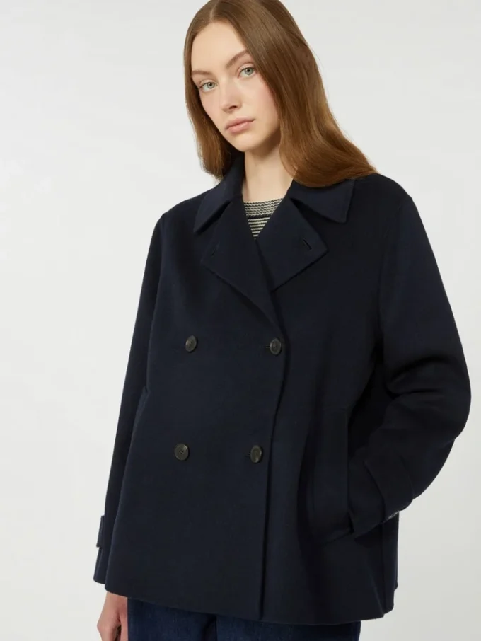 Peacoat van wolmix met dubbele knoopsluiting, marineblauw Peacoat van wolmix met dubbele knoopsluiting, marineblauw