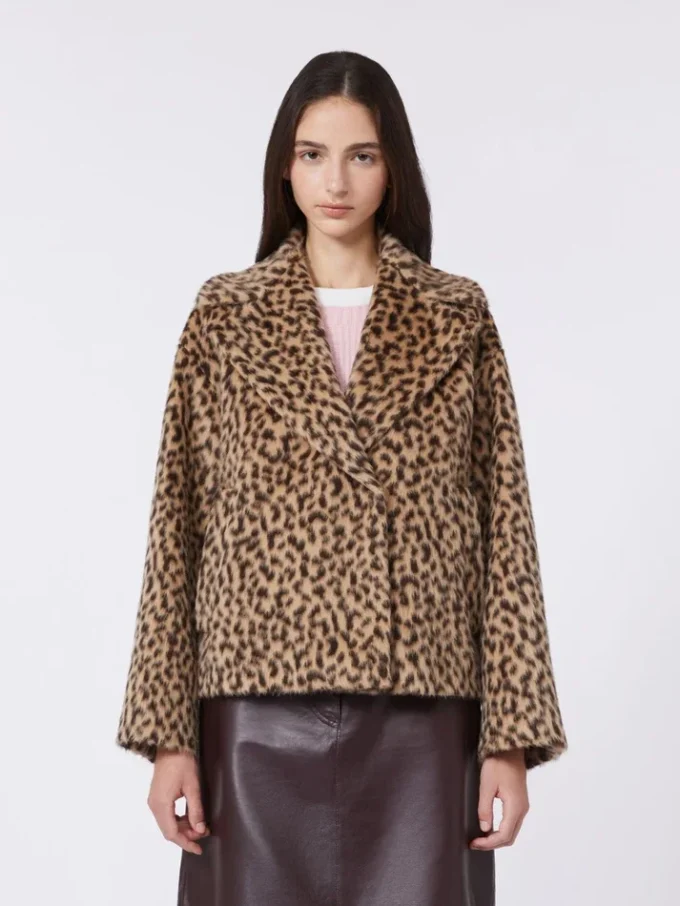 Peacoat van wolmix met patroon, camel