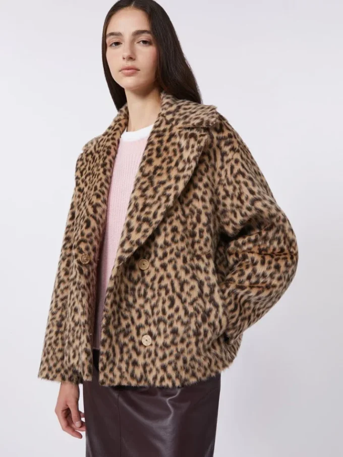 Peacoat van wolmix met patroon, camel