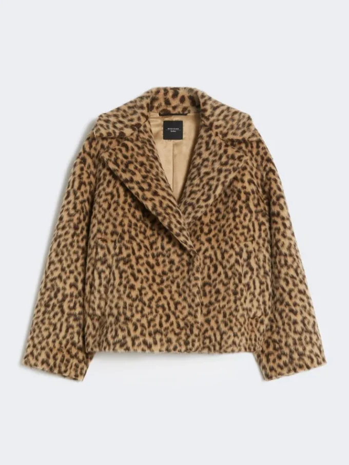 Peacoat van wolmix met patroon, camel
