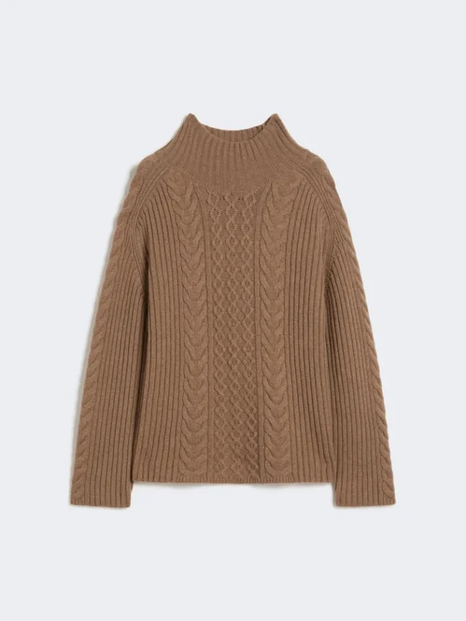 Polo-trui van wol en kasjmier met kabelpatroon, modderkleur