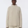 Polo-trui van wol en kasjmier met kabelpatroon, wit
