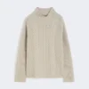 Polo-trui van wol en kasjmier met kabelpatroon, wit