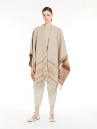 Poncho van jacquardwol, beige