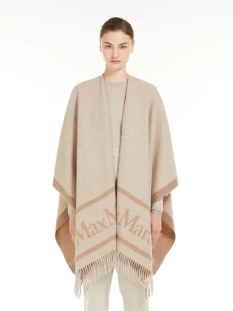 Poncho van jacquardwol, beige