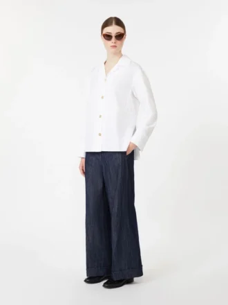 Rechte denim broek van katoen en linnen, middernachtblauw Rechte denim broek van katoen en linnen, middernachtblauw
