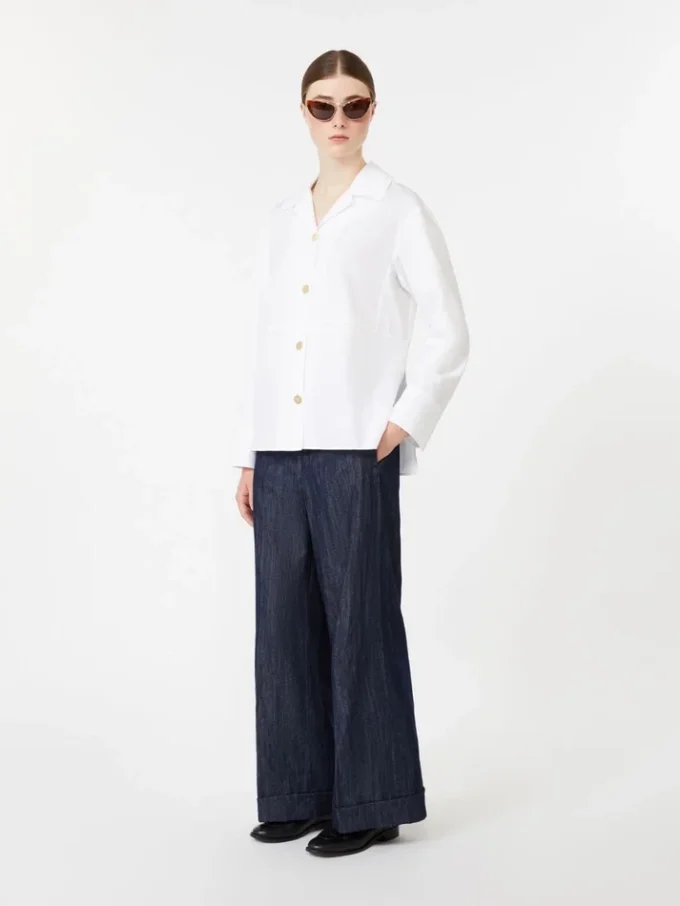 Rechte denim broek van katoen en linnen, middernachtblauw Rechte denim broek van katoen en linnen, middernachtblauw