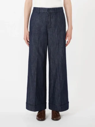 Rechte denim broek van katoen en linnen, middernachtblauw Rechte denim broek van katoen en linnen, middernachtblauw