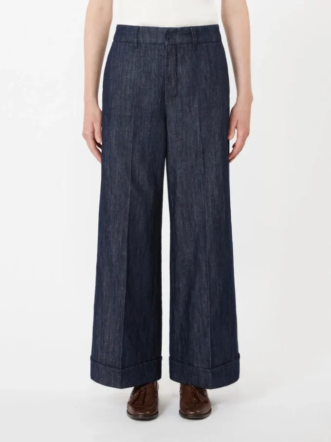 Rechte denim broek van katoen en linnen, middernachtblauw Rechte denim broek van katoen en linnen, middernachtblauw