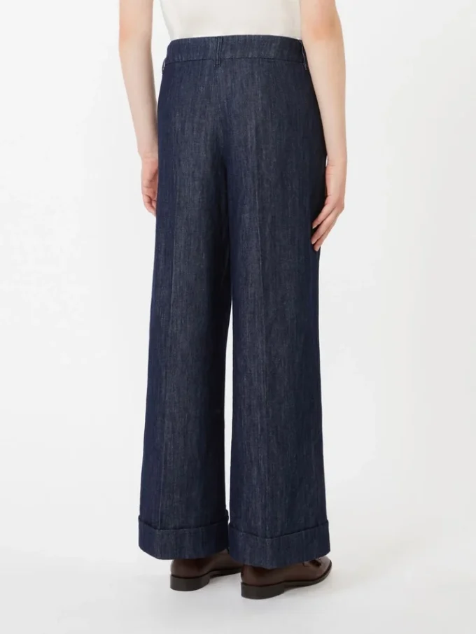 Rechte denim broek van katoen en linnen, middernachtblauw Rechte denim broek van katoen en linnen, middernachtblauw