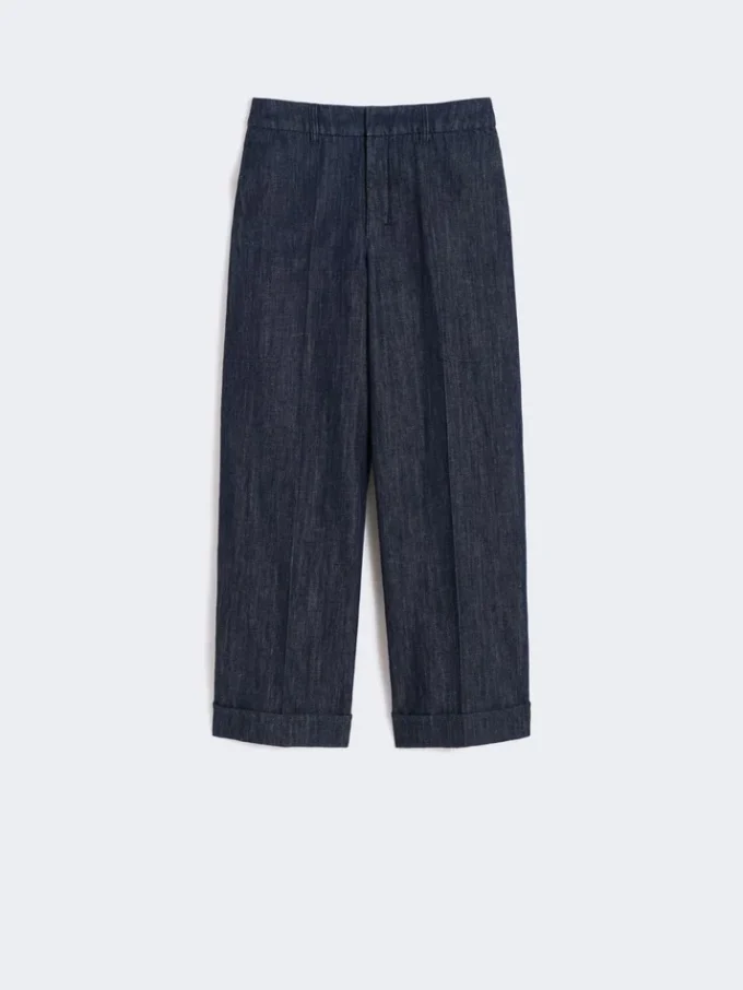 Rechte denim broek van katoen en linnen, middernachtblauw Rechte denim broek van katoen en linnen, middernachtblauw