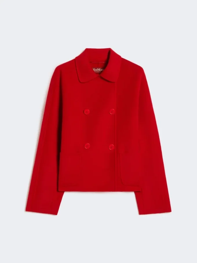 Rechthoekig jasje van wol, kasjmier en zijde, rood Rechthoekig jasje van wol, kasjmier en zijde, rood