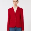 Rood piqua jersey jasje met enkele rij knopen Rood piqua jersey jasje met enkele rij knopen
