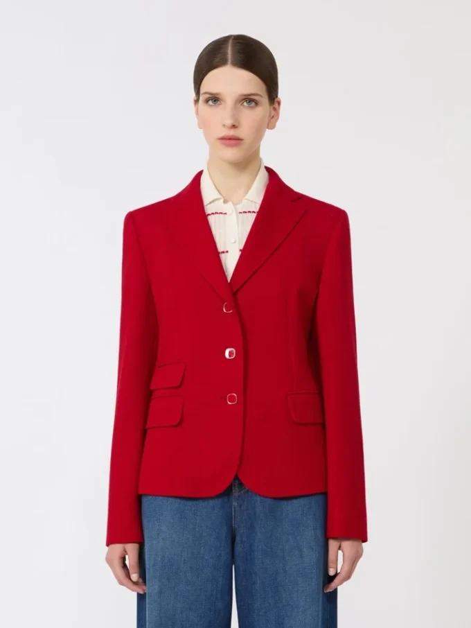 Rood piqua jersey jasje met enkele rij knopen Rood piqua jersey jasje met enkele rij knopen