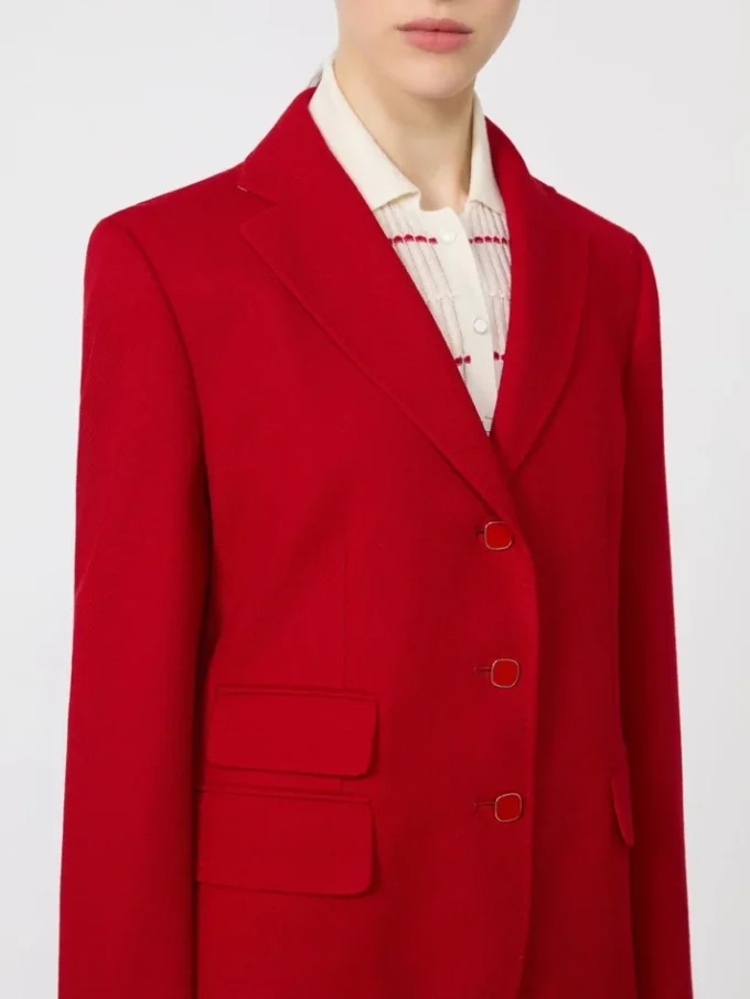 Rood piqua jersey jasje met enkele rij knopen Rood piqua jersey jasje met enkele rij knopen