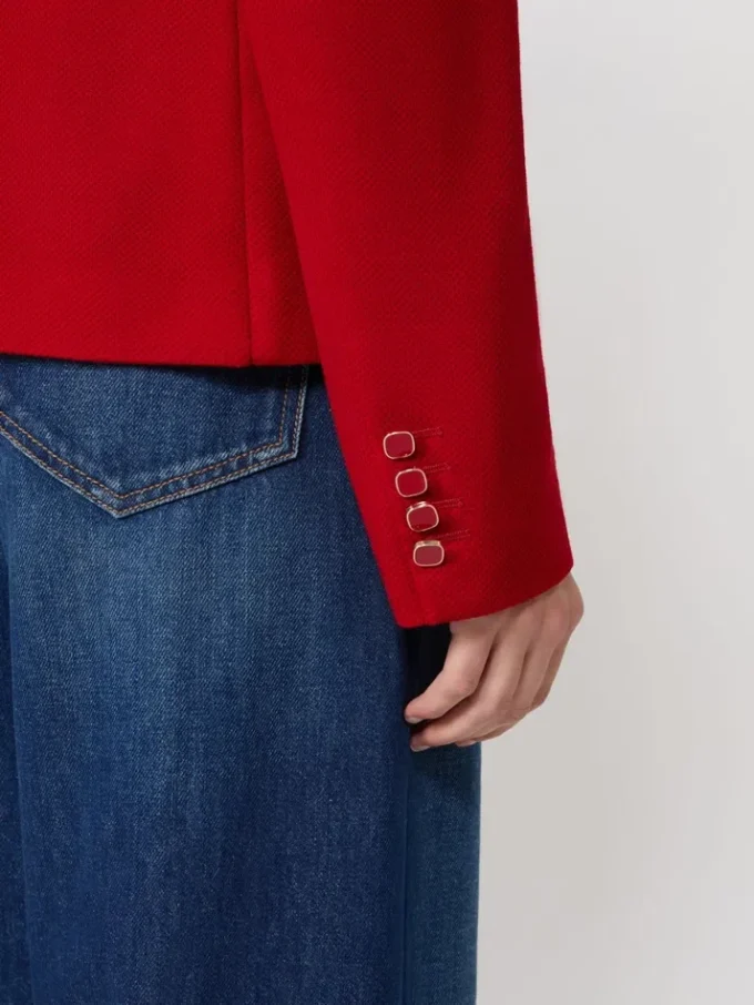 Rood piqua jersey jasje met enkele rij knopen Rood piqua jersey jasje met enkele rij knopen