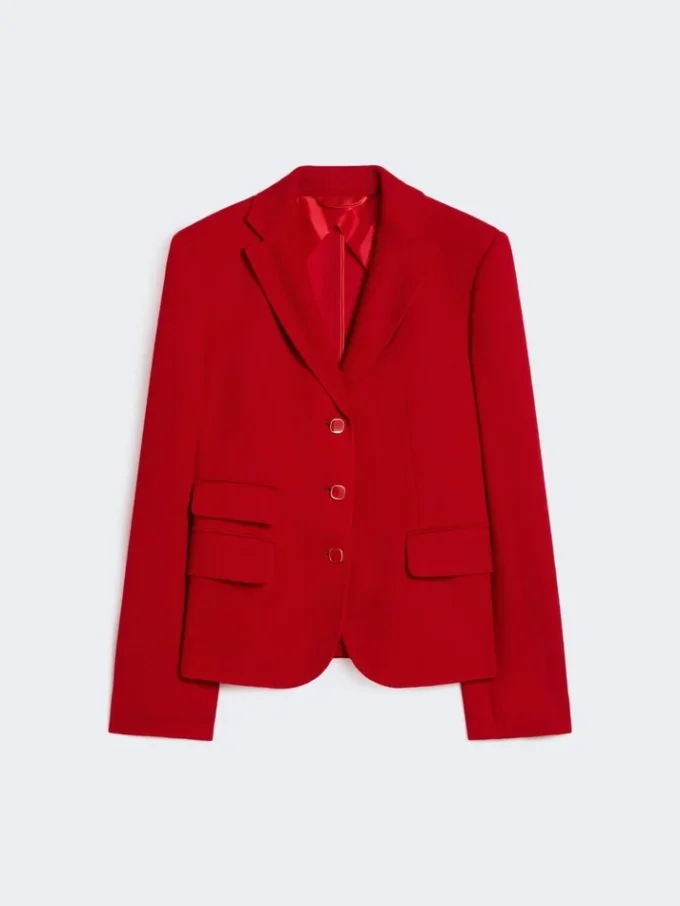 Rood piqua jersey jasje met enkele rij knopen Rood piqua jersey jasje met enkele rij knopen