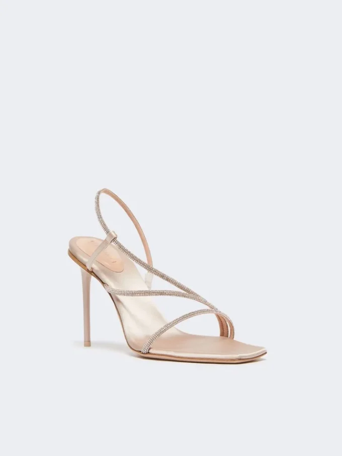 Satijnen sandalen met kristallen, kleur nude Satijnen sandalen met kristallen, kleur nude