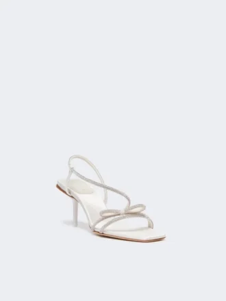 Satijnen sandalen met strass, ivoorkleurig