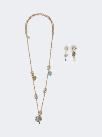 Set met bloem- en kristaldetails, goud Set met bloem- en kristaldetails, goud