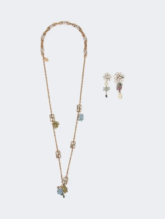 Set met bloem- en kristaldetails, goud Set met bloem- en kristaldetails, goud