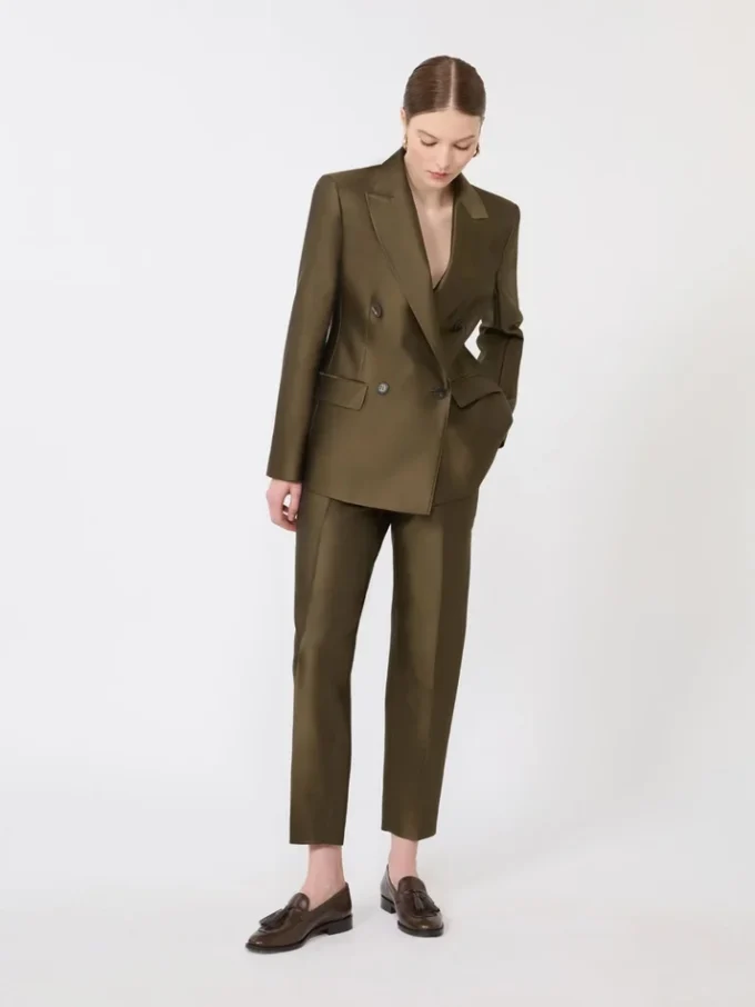 Shantung blazer met dubbele rij knopen, kaki Shantung blazer met dubbele rij knopen, kaki