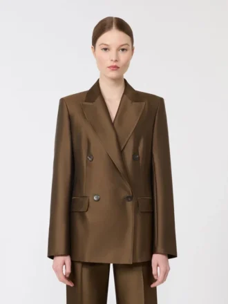 Shantung blazer met dubbele rij knopen, kaki Shantung blazer met dubbele rij knopen, kaki