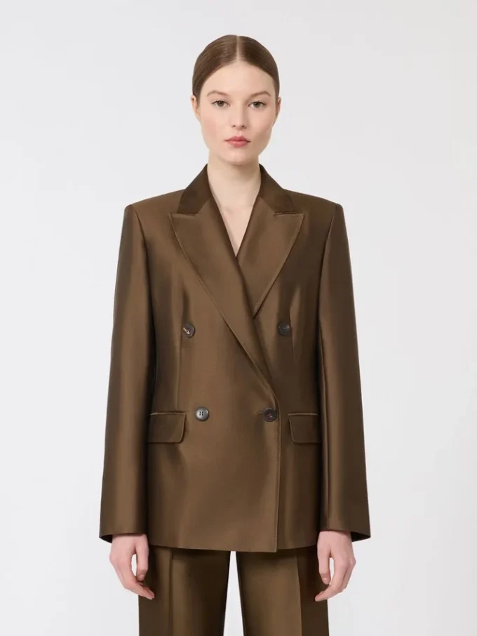 Shantung blazer met dubbele rij knopen, kaki Shantung blazer met dubbele rij knopen, kaki