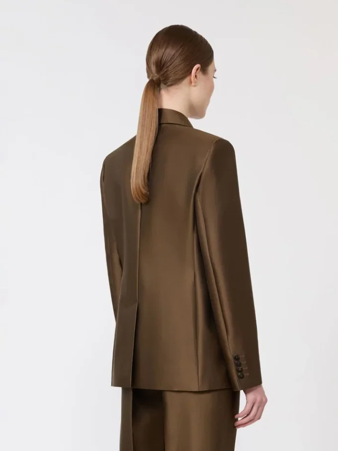 Shantung blazer met dubbele rij knopen, kaki Shantung blazer met dubbele rij knopen, kaki